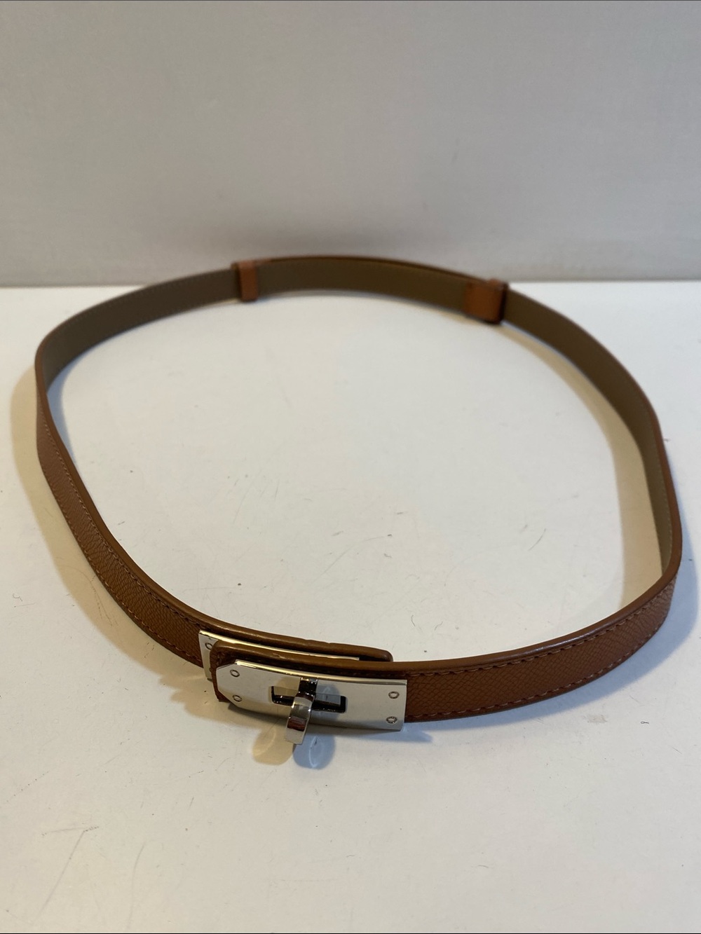 Brown Leather Waist Belt with Silver Turn-Lock Buckle Adjustable